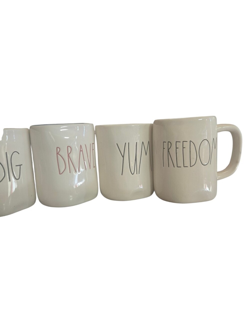 Rae Dunn Set Of 6, Artisan Collection Cream Ceramic Cups with Black Stamp